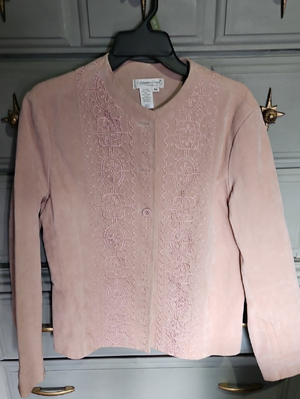 Coldwater Creek Pale Pink Embroidered Button-Front Jacket